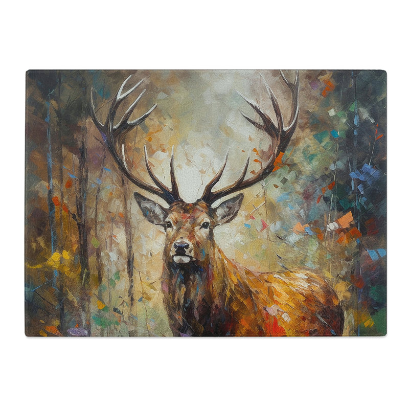 Stag In A Forest Palette No.1   Glass Chopping Board