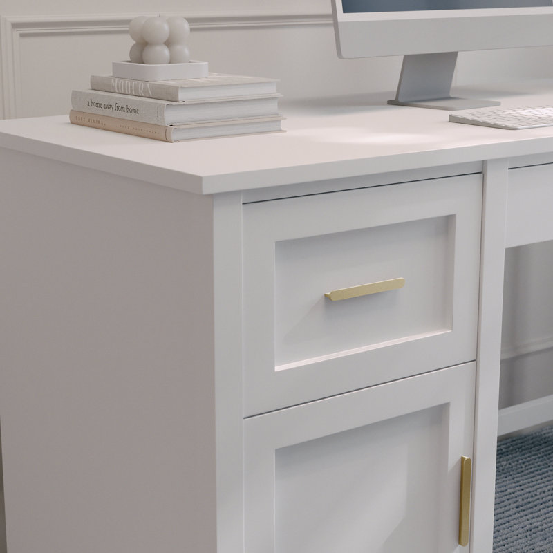 Martha Stewart Teague Shaker Style Home Office Desk with Storage, White