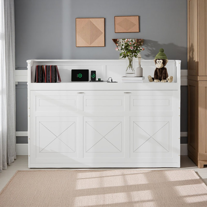 Lit escamotable simple TG avec bureau, lumière DEL et station de charge USB