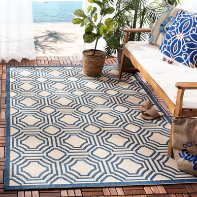 Tapis intérieur / extérieur bleu marine / gris Arneshia