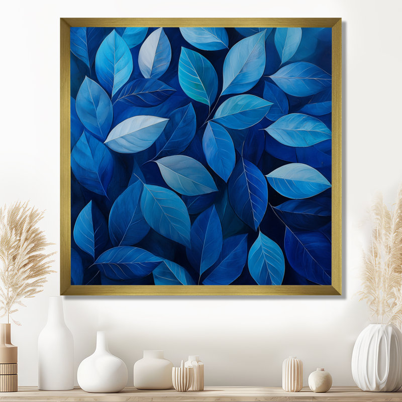 «Cobalt Leaves In Moon Light Collage I», art mural sur toile, H 16 po x l 16 po, Reproduction encadrée d'une seule photo