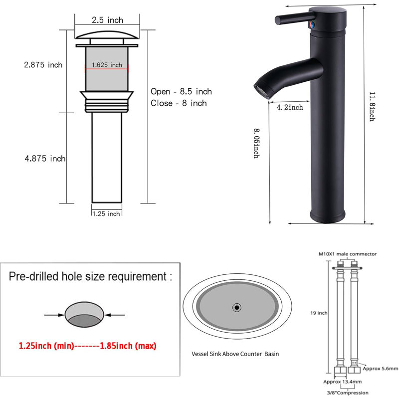6688H - Lavabo vasque de salle de bain monocorps avec drain, Noir mat