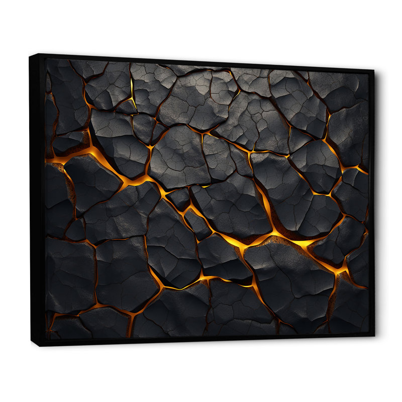 Volcans volcaniques - Art mural volcanique, H 30 po x l 40 po x P 1,5 po, Cadre flottant noir
