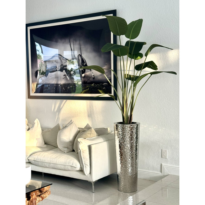 Faux Bird Of Paradise Tree in Metal Planter, Silver, 90" H x 40" W x 24" D