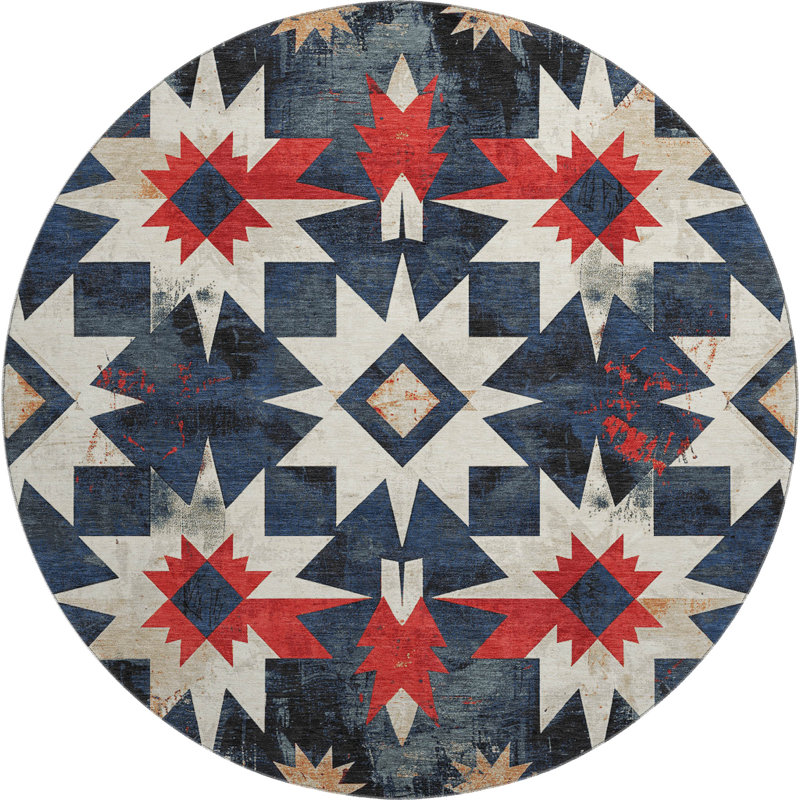 Tapis aztèque Mayfield AMF1893 lavable à la machine de qualité supérieure, Rond 8 pi