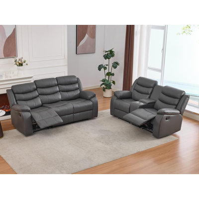 Ensemble de salon inclinable en cuir 3 places avec canapé et causeuse avec console Lacreta Humes Air