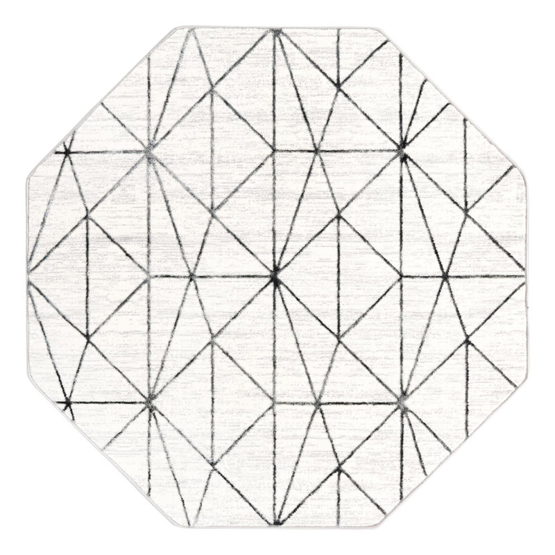 Tapis géométrique ivoire / gris Nuangola, Octogone 5 pi 3 po x 5 pi 3 po