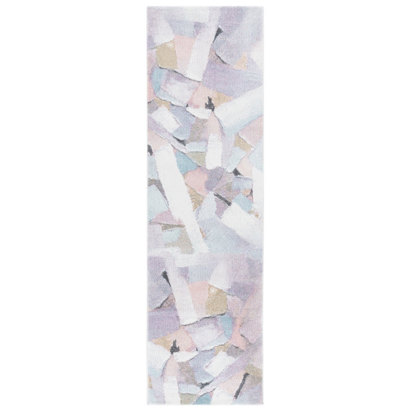 Tapis bleu / rose Germari 6937, Tapis de couloir 2 pi 3 po x 8 pi