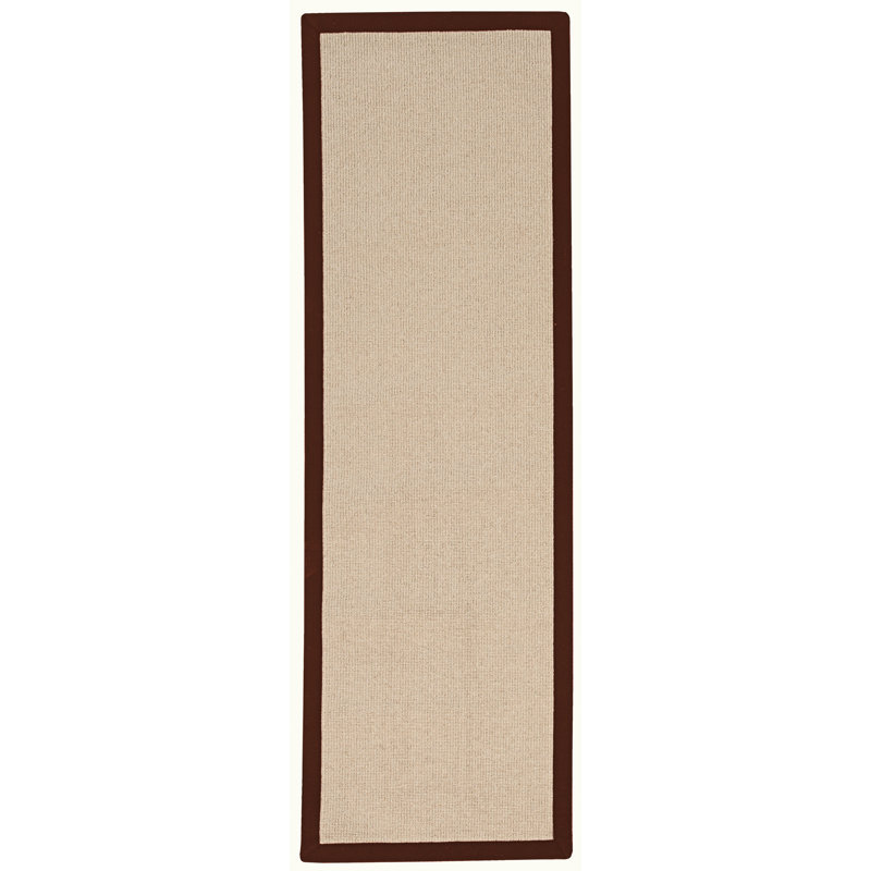 Nannette Handmade Light Beige Berber with Brown Cotton Border Made in the USA Area Rug, Runner 2'6" x 12'