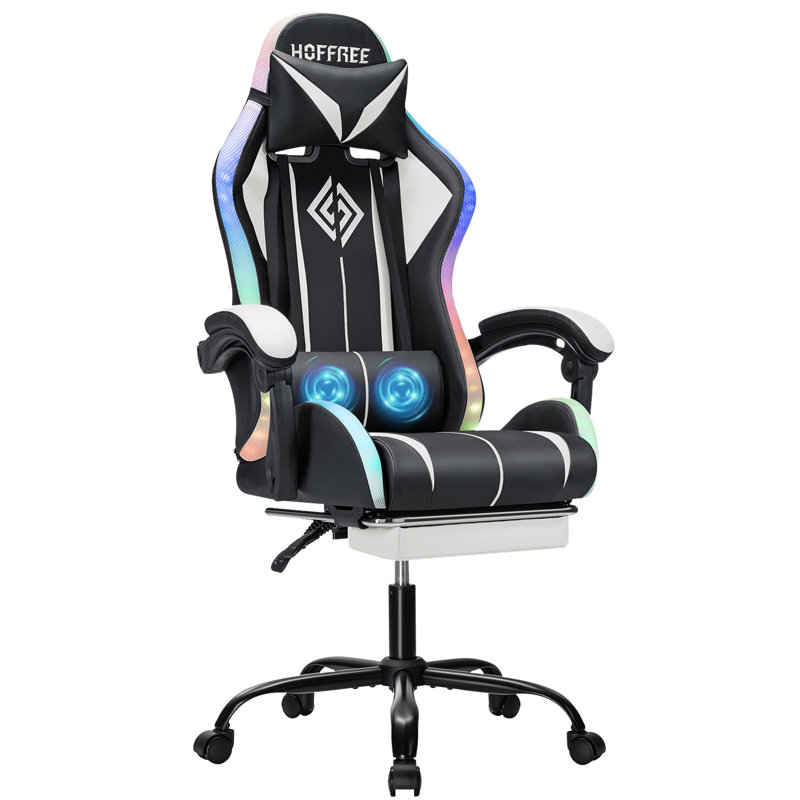 HOFFREE Gaming Chair With LED RGB Lights With Massage And Footrest Ergonomic Computer Chair High Back Video Game Chair With Adjustable Lumbar Support Linkage Armrest