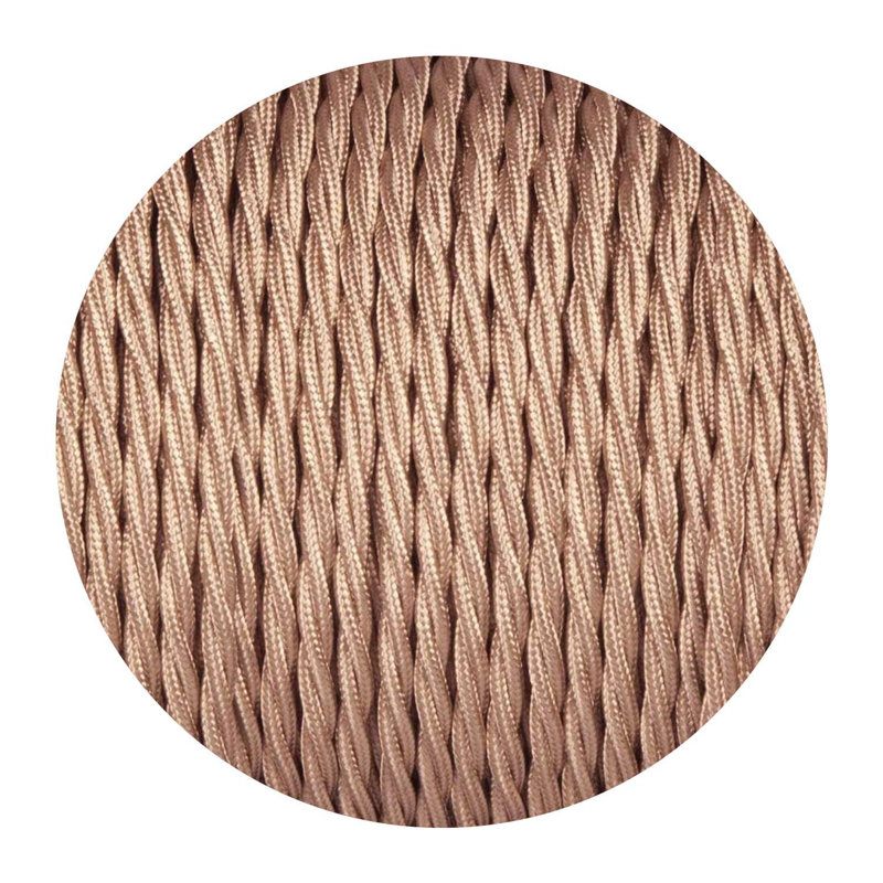 2Core Twisted Vintage Coloured 0.75Mm Braided Fabric Flexible Electrical UK Lighting Wire Cable, Rose Gold