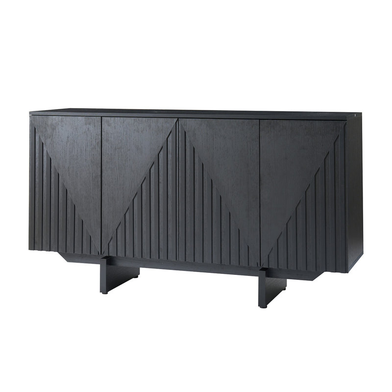147cm 4-Door Fluted Manufactured Wood Sideboard with Adjustable Shelves and Cable Management  , Black