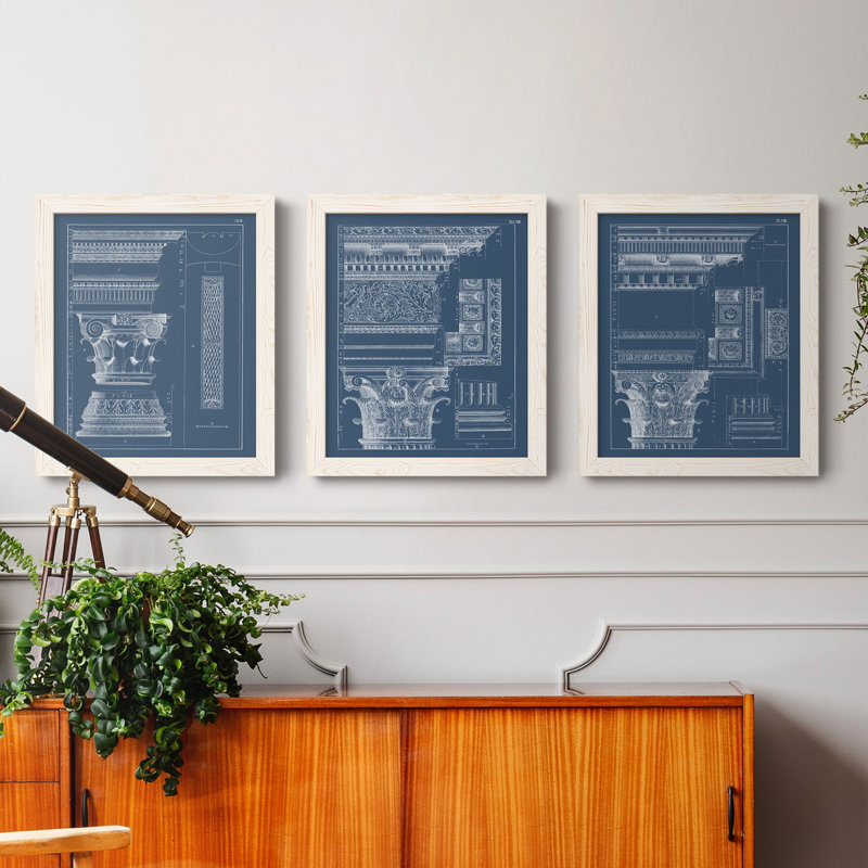 Colonne et corniche I, ensemble de 3 impressions sur toile encadrées, Blanc, H 24 po x l 36 po x P 1,5 po