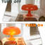 Lampe de table champignon rétro orange 4 lumières, lampe de chevet en plastique brillant avec ampoules