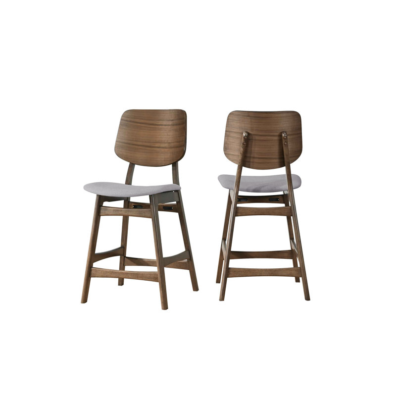 Lyan Wood Counter Chair With Dark Gray Cushion (Set Of 6), Walnut, 6, Brown/Gray