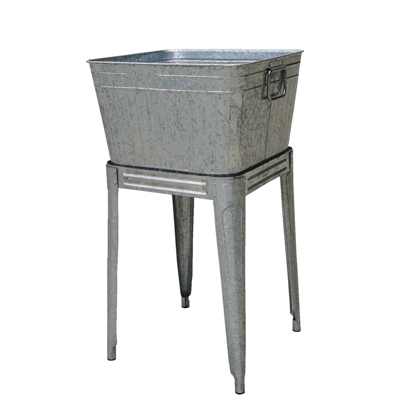 Rustic Gray Galvanized Metal Ice Bucket with Stand
