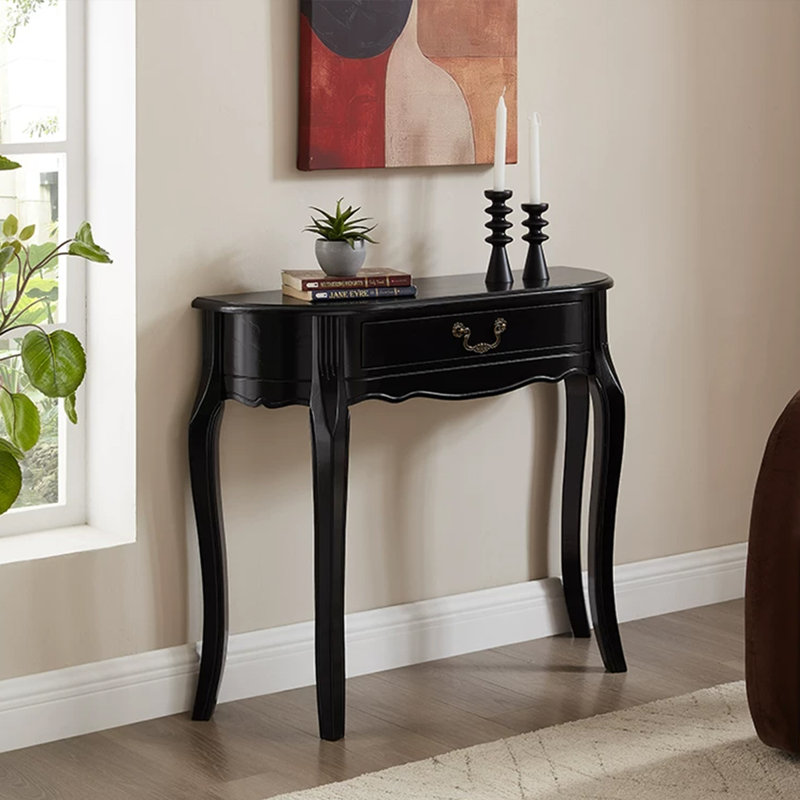 Console rétro en bois massif noir, 35.43, Noir