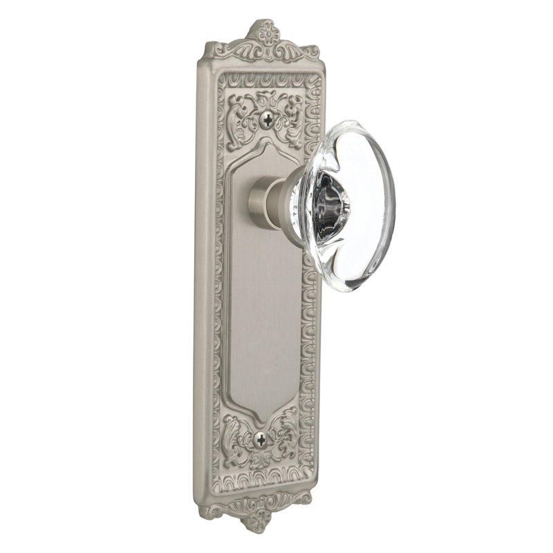 Egg & Dart Plate avec bouton de porte en cristal transparent, Nickel satiné, 2.75"