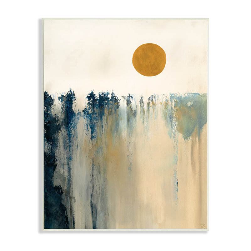 Motif abstrait de formes abstraites de paysage de soleil par Dina D''argo, L 13 po x H 19 po, Toile tendue
