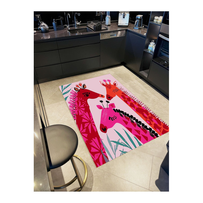 Tapis décoratif moderne à motif tissé rose, Sous-tapis rectangulaire de 3 pi 3 po x 4 pi 11 po