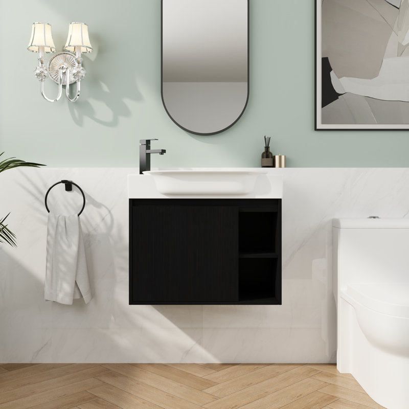 28" Vanity with Oval Ceramic Sink - Wall Mounted Black Cabinet