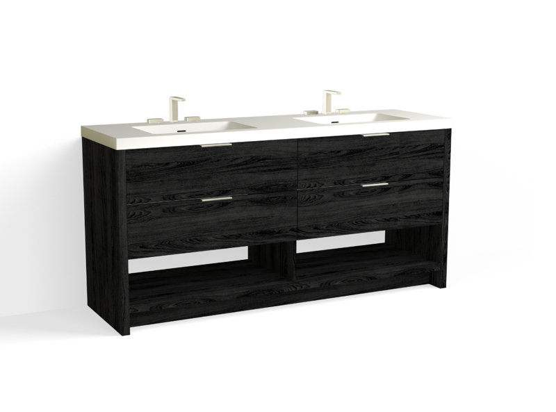 Vue 72" W Freestanding Double Bathroom Vanity, Biondo, Polished Nickel, Matte White/Single