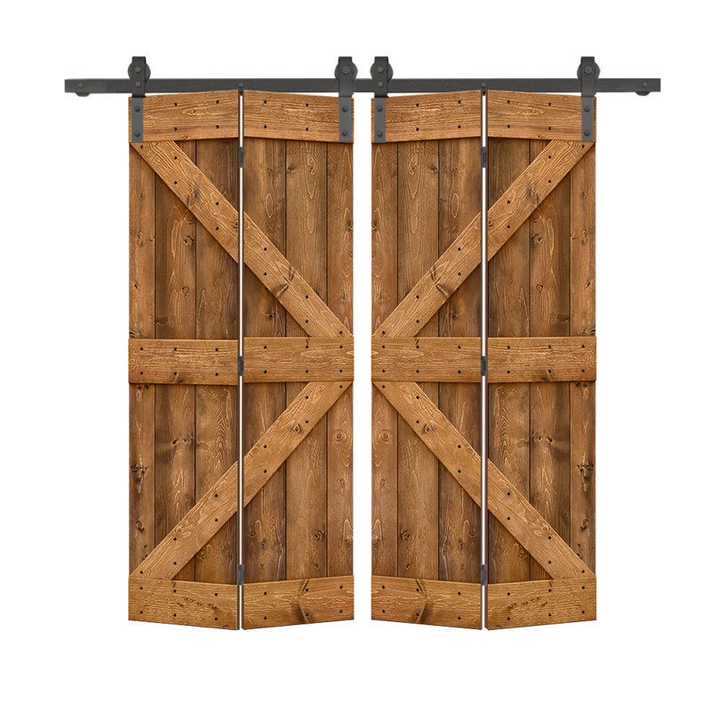 Portes de grange en bois massif 84 po avec quincaillerie d'installation Beatriz, Noyer, 72 po x 84 po
