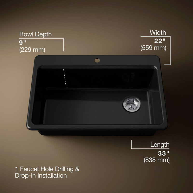 Riverby 33" Top-Mount Single-Bowl Kitchen Sink, 1 hole, Black