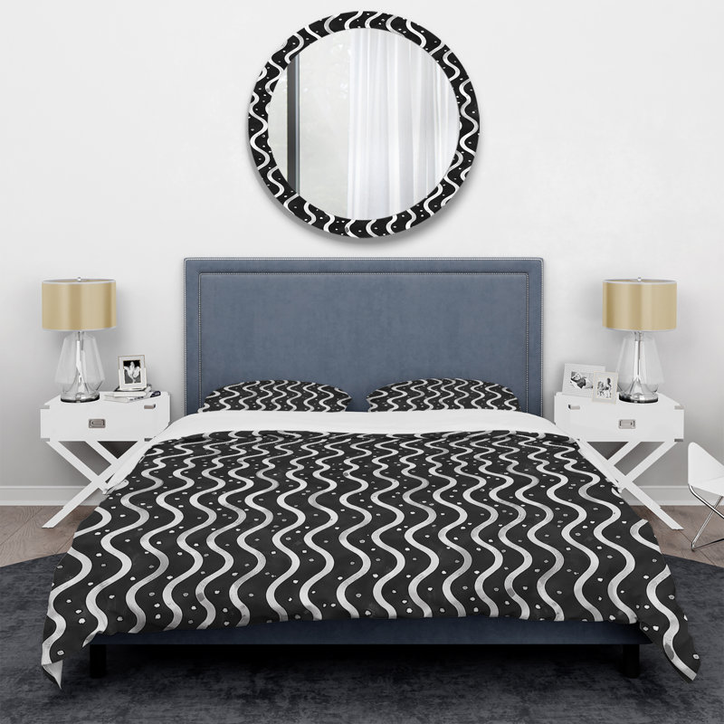 Ensemble de housse de couette Black White Wave Bliss - Glam, Housse de couette très grand + 2 taies décorativ
