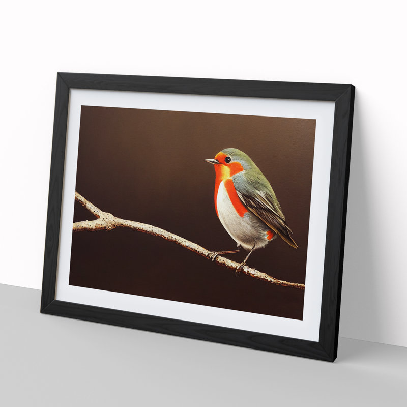 Dramatic Robin Bird - Single Picture Frame Print, Black Framed, 46cm H x 64cm W x 2cm D