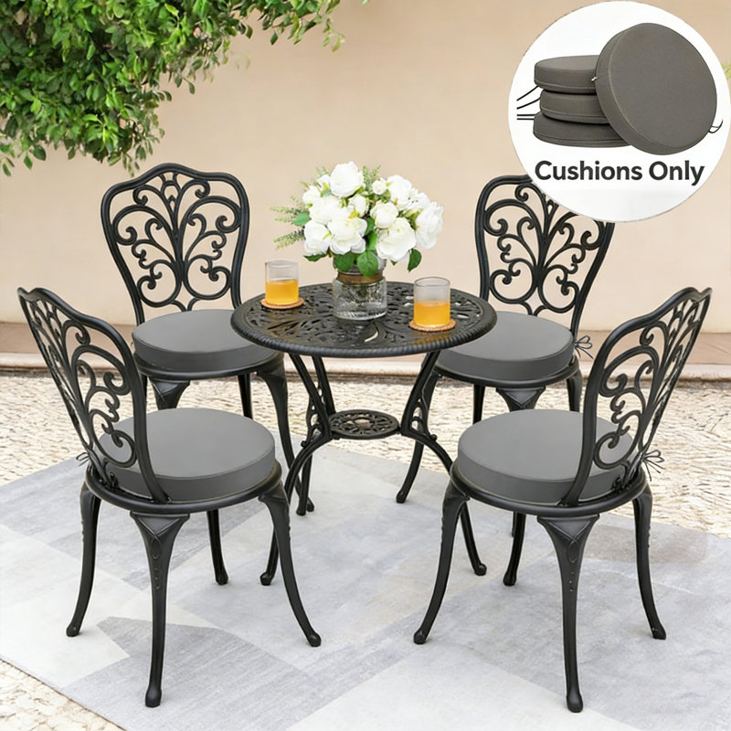 Outdoor Dining Chair Cushions, 15”x15”x 3” Thick Outdoor Round Seat Cushions Set of 4 with Ties, Splash-resistant Round Patio Furniture for Garden,Dark Gray
