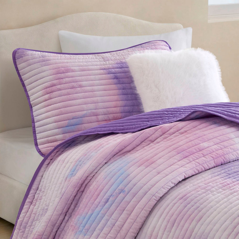 Ensemble de courtepointe 3 pièces à imprimé de teinture à l'aquarelle avec coussin décoratif, doux et confortable pour un sommeil de rêve