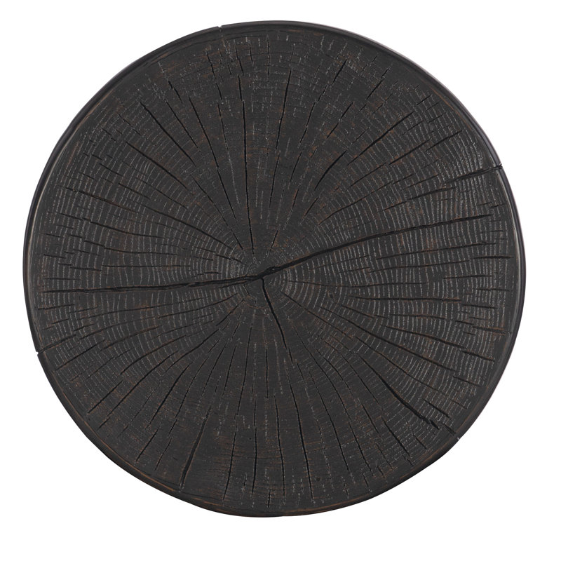 Black Carved Wood and Stone Round End Table