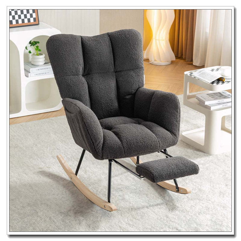 Chaise berçante Teddy, Gris foncé - Repose-pieds