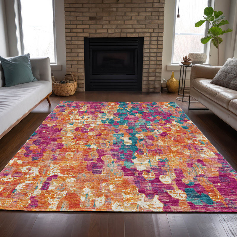Tapis intérieur / extérieur lavable à la machine Xhevrie, Rectangle 10 pi x 14 pi