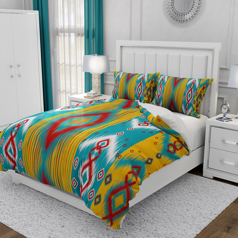  Ensemble de housse de couette en microfibre turquoise, jaune et rouge 3 pièces
