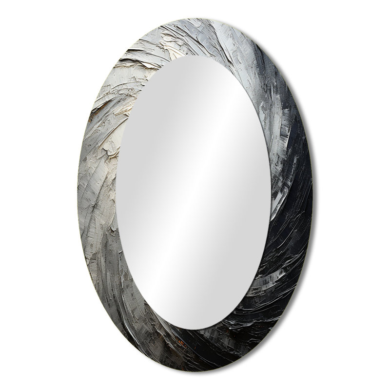 Grey Black Meditative Movement - Modern Oval Wall Mirror, 36" x 24"
