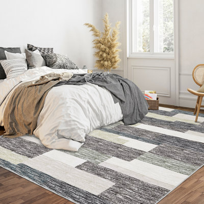 Washable Plaid and Geometric Indoor Rug