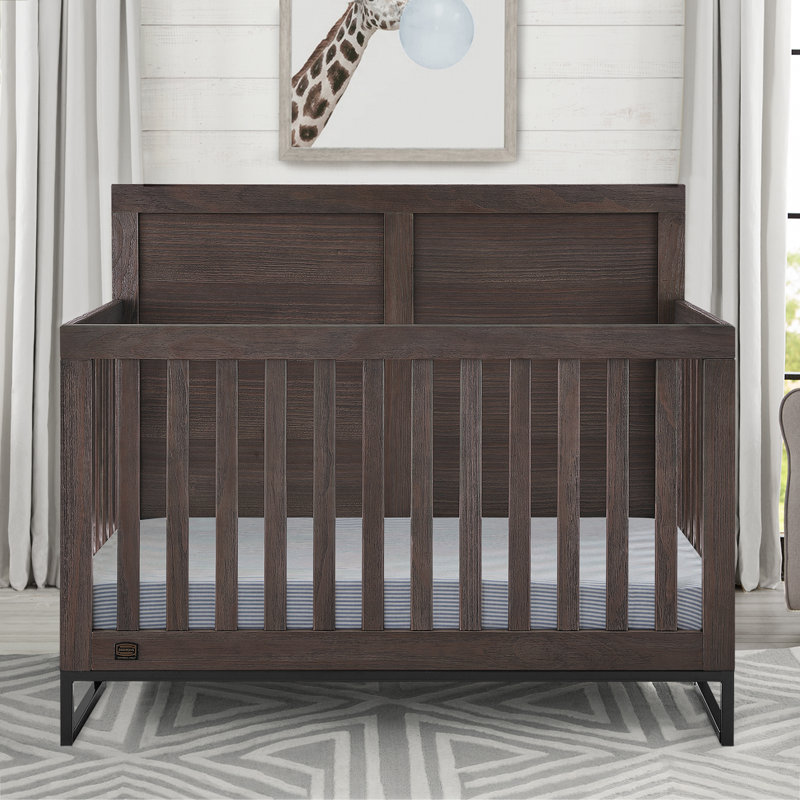 Rustic Gray and Matte Black 6-in-1 Convertible Baby Crib