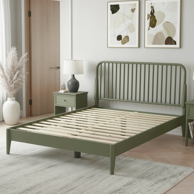 Kentwood Solid Wood Double Bed, Kale Green