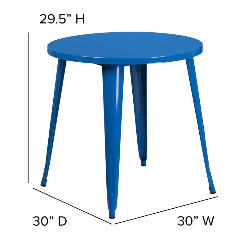 Table ronde intérieure / extérieure en métal 30 po Pelzer, bleu, H 29 po x l 30 po x P 30 po