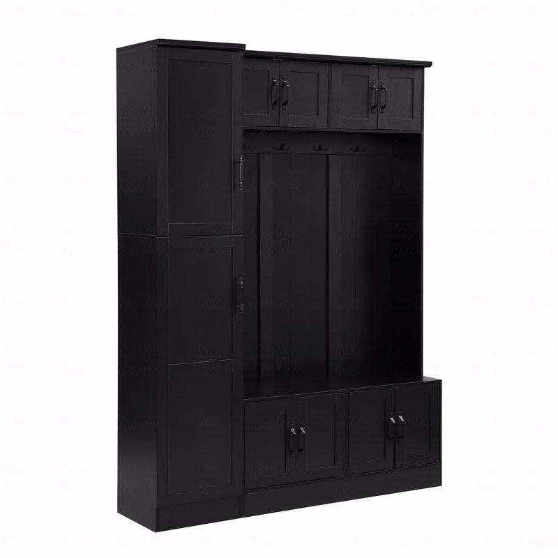 79'' Tall Modern Hall Tree With Storage Function Rack With Shoe, 4-Inch-1 Multifunctional Design For Entryway Use Bench With 6 Cabinets, 4 Coat Hooks And  Adjustable Shelf