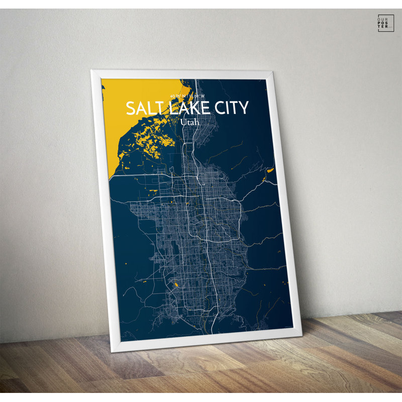 « salt lake city map », reproduction d’impression sur affiche, H 27,6 po x l 19,7 po