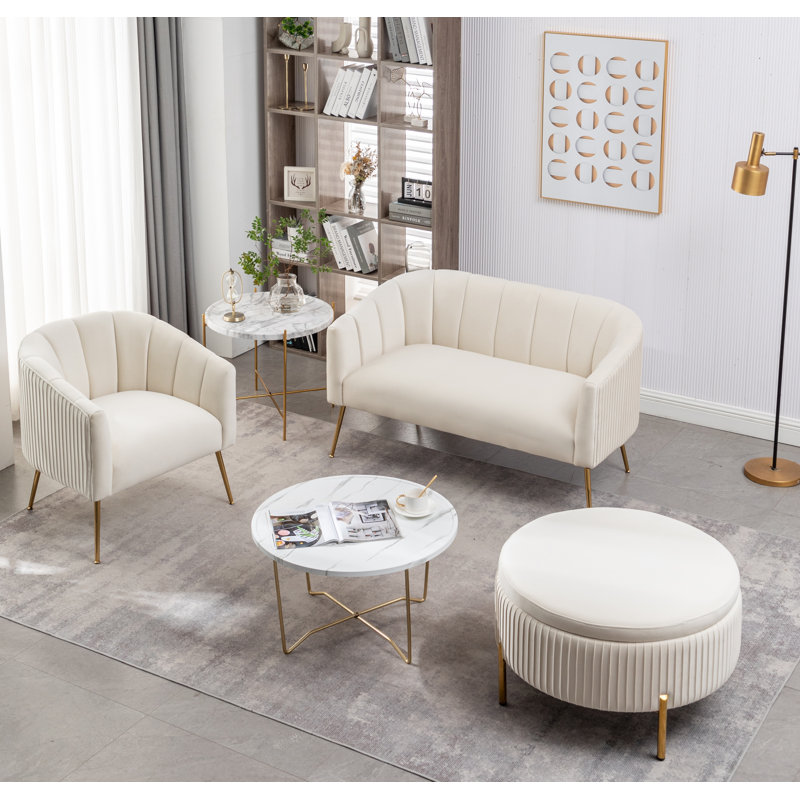 Ensemble de salon en velours 3 pièces Marecz, Beige