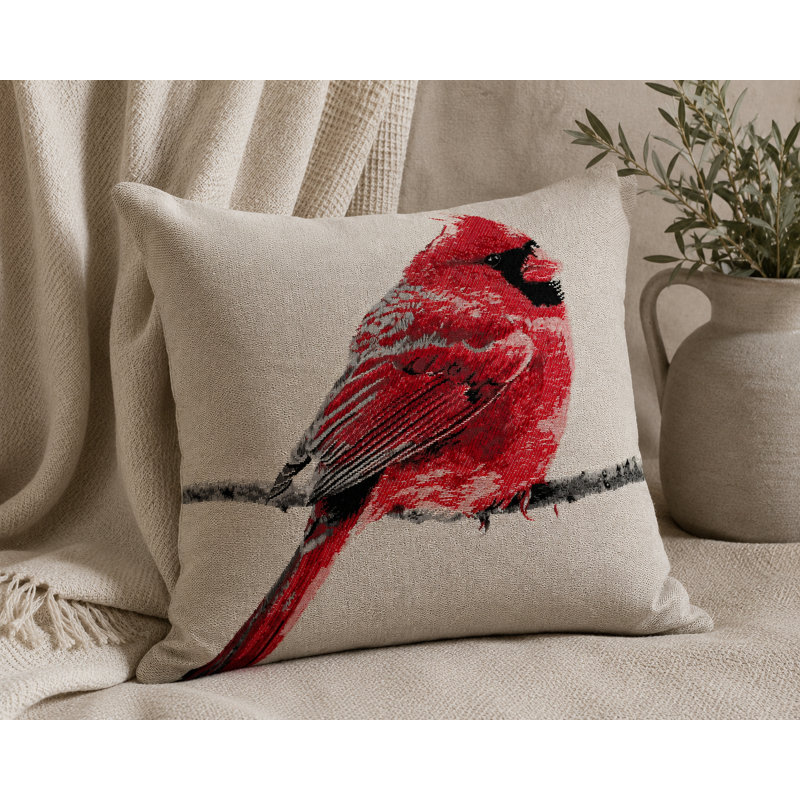 Embroidered Feather Reversible Throw Pillow