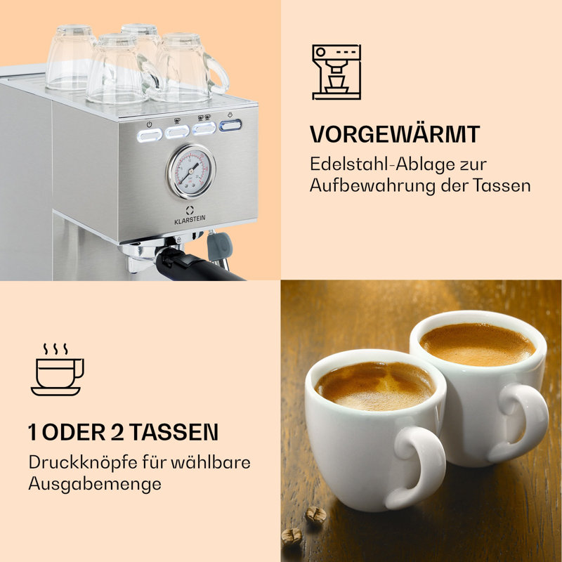 Pausa espresso maker 1350 watts 20 bar pressure water tank: 1.4 L stainless steel, Grey/Brown/Blue