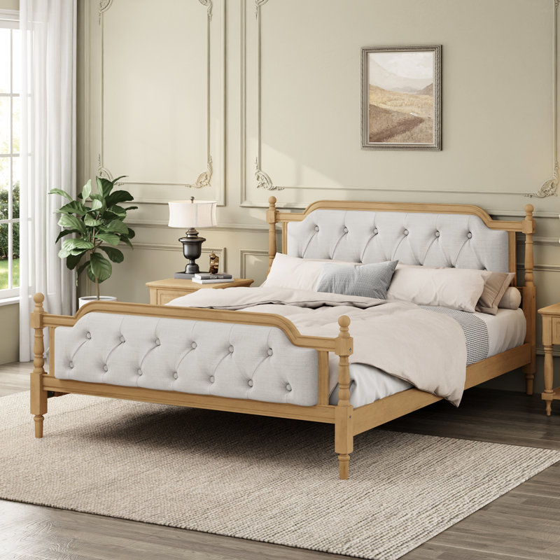 Bedroom Queen Bed Frame, Headboard, Solid Wood, Antique Walnut With Luxury Headboard And, Walnut, Queen