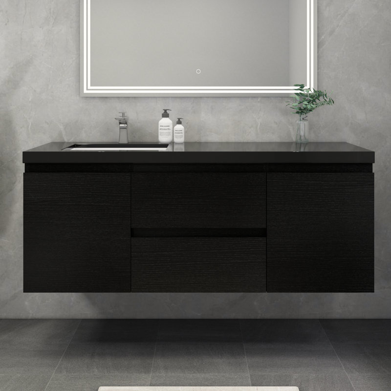 Ensemble de meuble-lavabo mural simple 60 po Castin, Noir mat riche