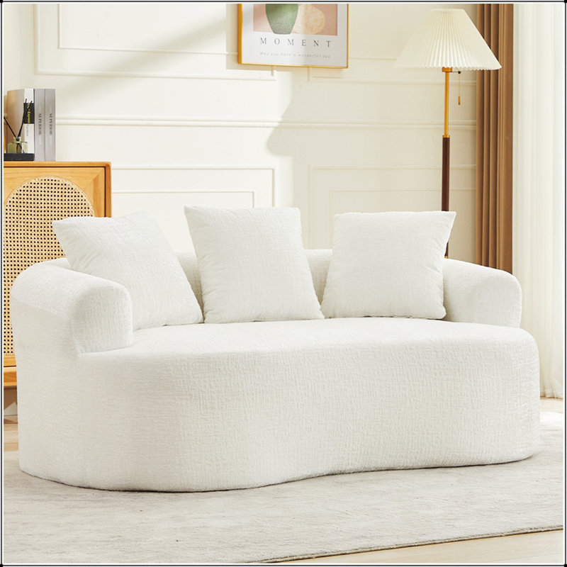 Canapé courbé en chenille avec 3 coussins, siège profond pour une vie confortable, aucun assemblage requis, Beige