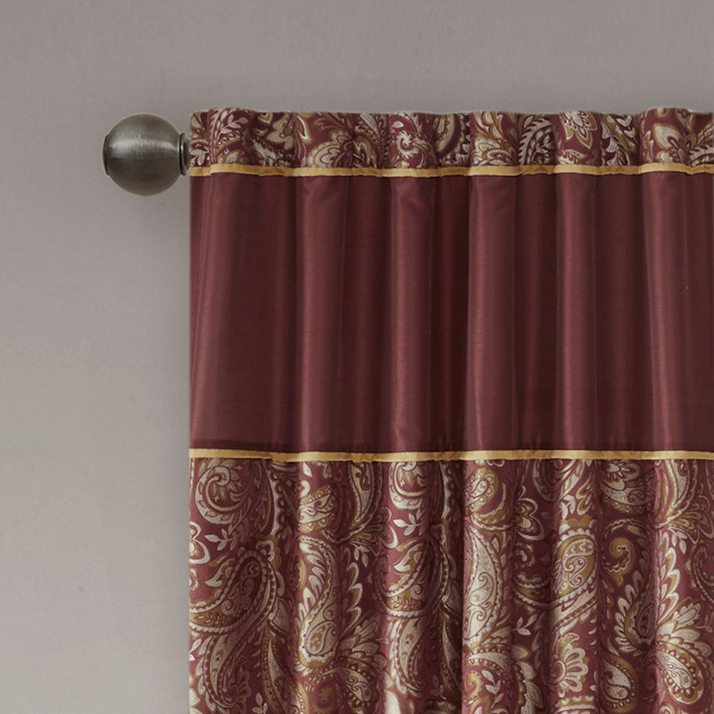 Jacquard Curtain Panel Pair(2 Pcs Window Panels), 50" W x 95" L, Burgundy